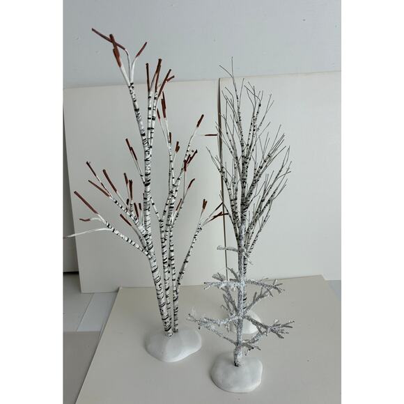 Dept. 56/Lemax Christmas Tree Three White Birch Snow Frosted Various Sizes - Picture 1 of 10